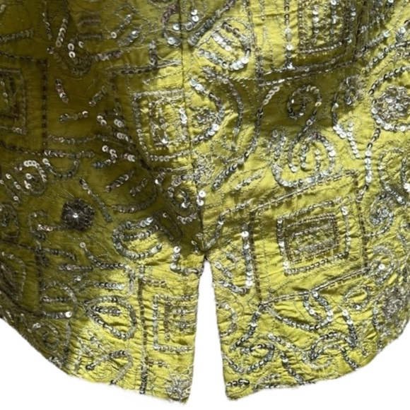 🌻Chicos Green Silk Silver Metallic Sequins Embroidered Open Front Jacket Blazer - Picture 5 of 8